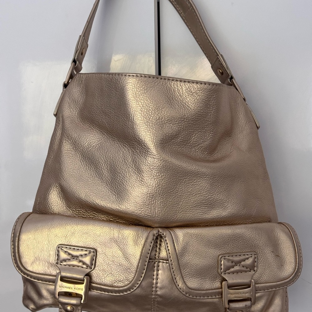 Vintage Michael Kors Leather Metallic Gold Bag Boho shoulder tote  purse